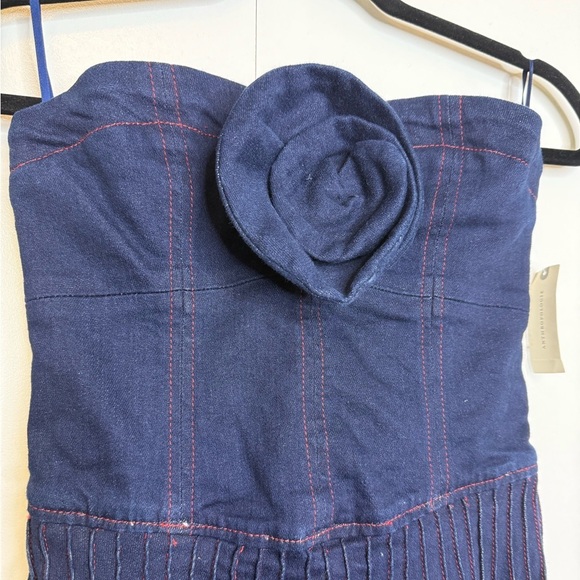 Maeve - Anthropologie - Rosette Strapless Fit and Flare Denim Mini Dress - US 2 - Picture 5 of 14